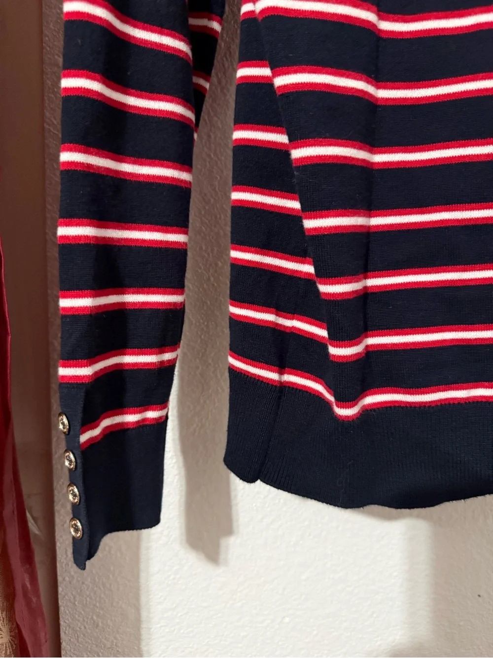 Tommy Hilfiger Turtleneck Sweater Navy Red White Striped Size S - Picture 3 of 6